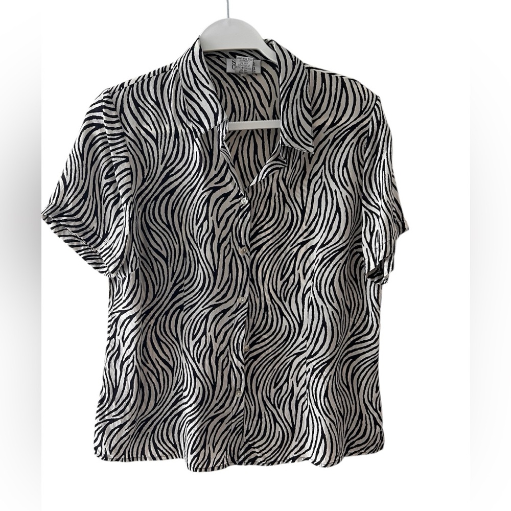 Style & Co. Collection Silk Button Up Blouse Zebra Print sz 12